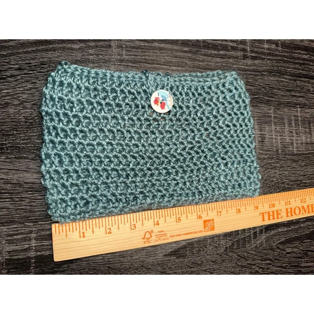 Handmade‎ Crochet Book Cover Sleeve Journal Protector Teal Blue Button Closure
